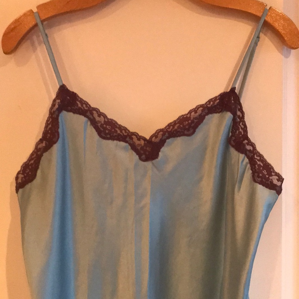 Light blue and purple lace trim chemise.